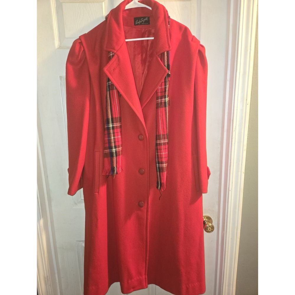 Vtg 80s Lady Suzette Red Wool Coat L/XL Long Red Coat Sz 14/16 Made In U.S.A !